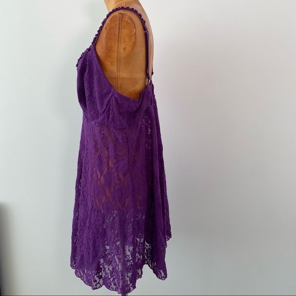 Cacique Size 18/20 Purple Lace Sheer Slip Nighty Ruffle Lingerie - Picture 3 of 8
